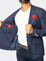Unconstructed Stretch Pinstripes Blazer - Navy