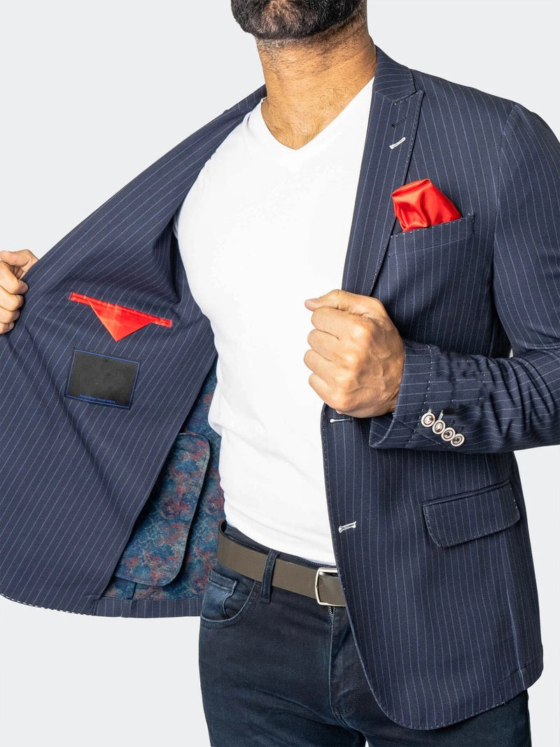 Unconstructed Stretch Pinstripes Blazer - Navy