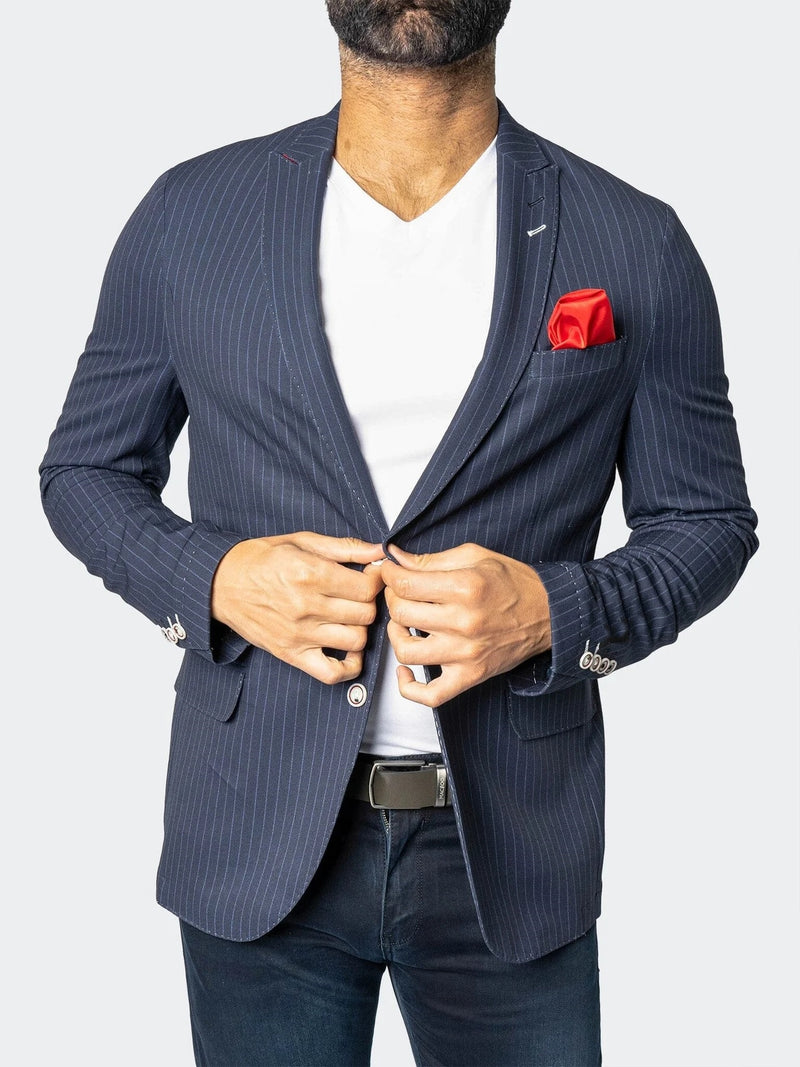 Unconstructed Stretch Pinstripes Blazer - Navy