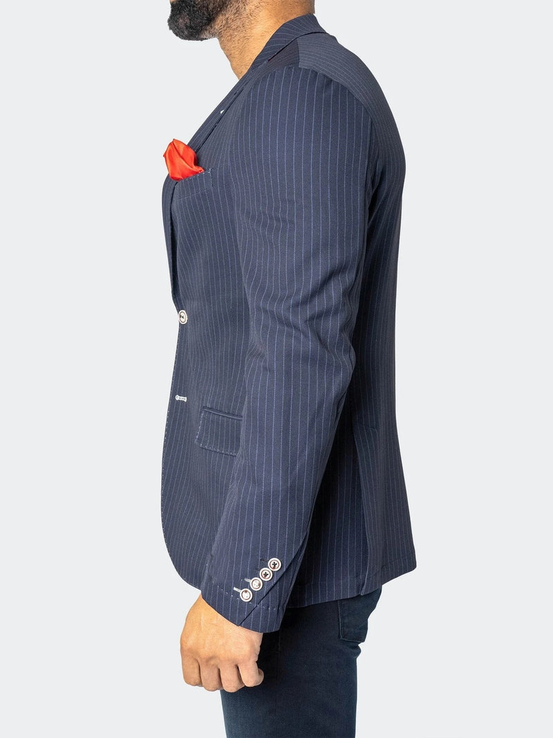 Unconstructed Stretch Pinstripes Blazer - Navy
