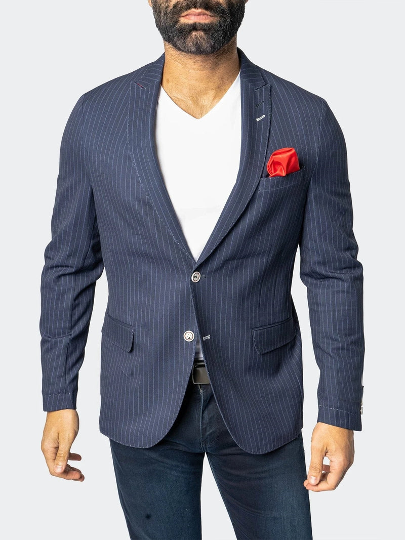 Unconstructed Stretch Pinstripes Blazer - Navy
