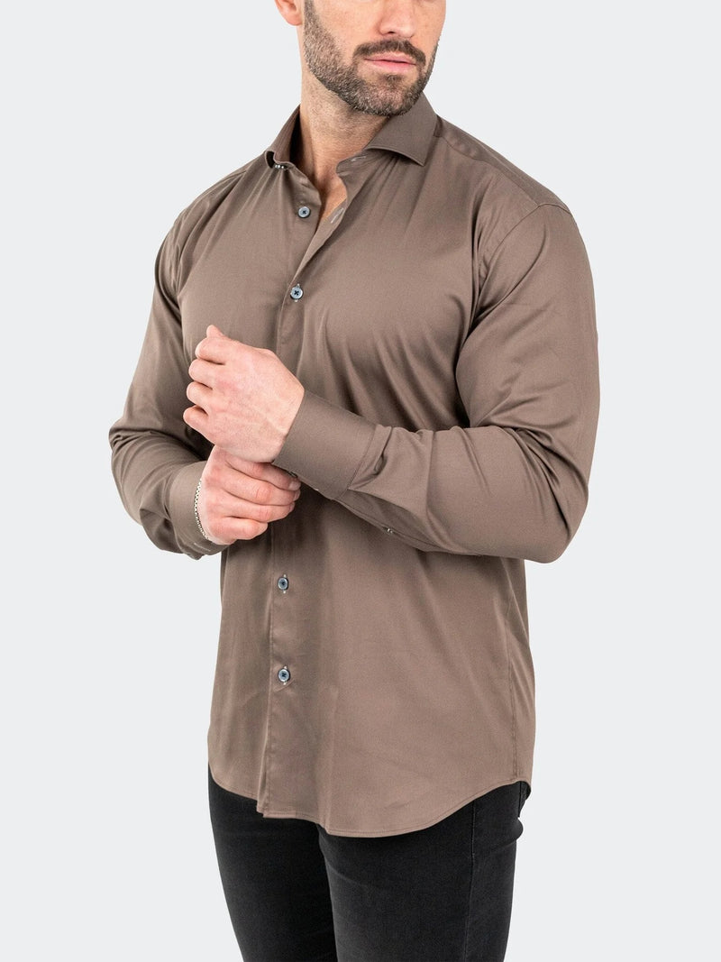 Soft Performance Stretch Long Sleeve Shirt -  Brown