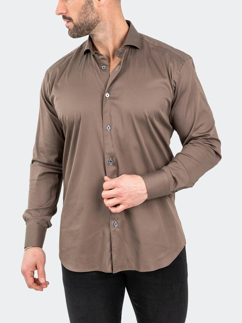 Soft Performance Stretch Long Sleeve Shirt -  Brown