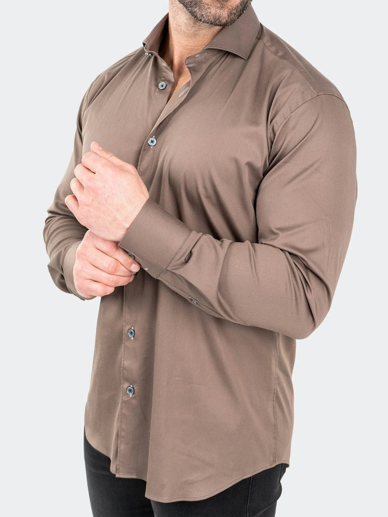 Soft Performance Stretch Long Sleeve Shirt -  Brown