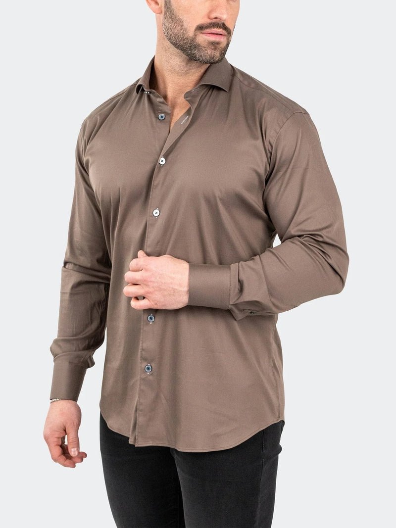 Soft Performance Stretch Long Sleeve Shirt -  Brown