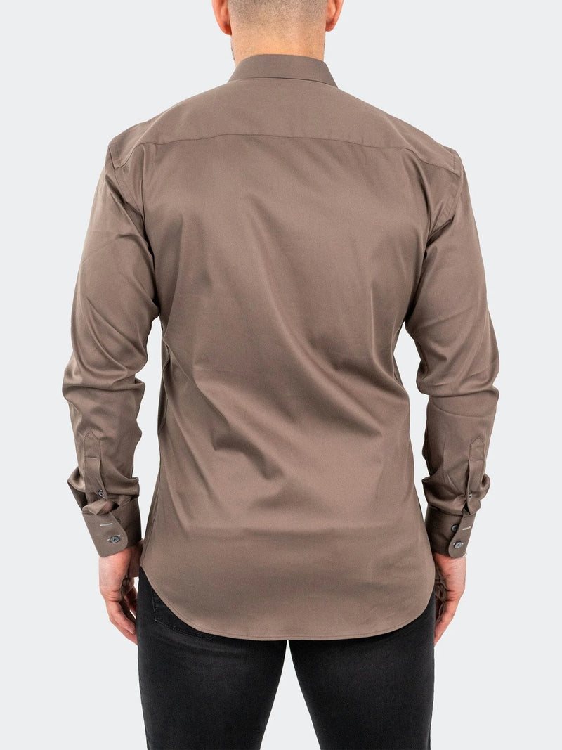 Soft Performance Stretch Long Sleeve Shirt -  Brown