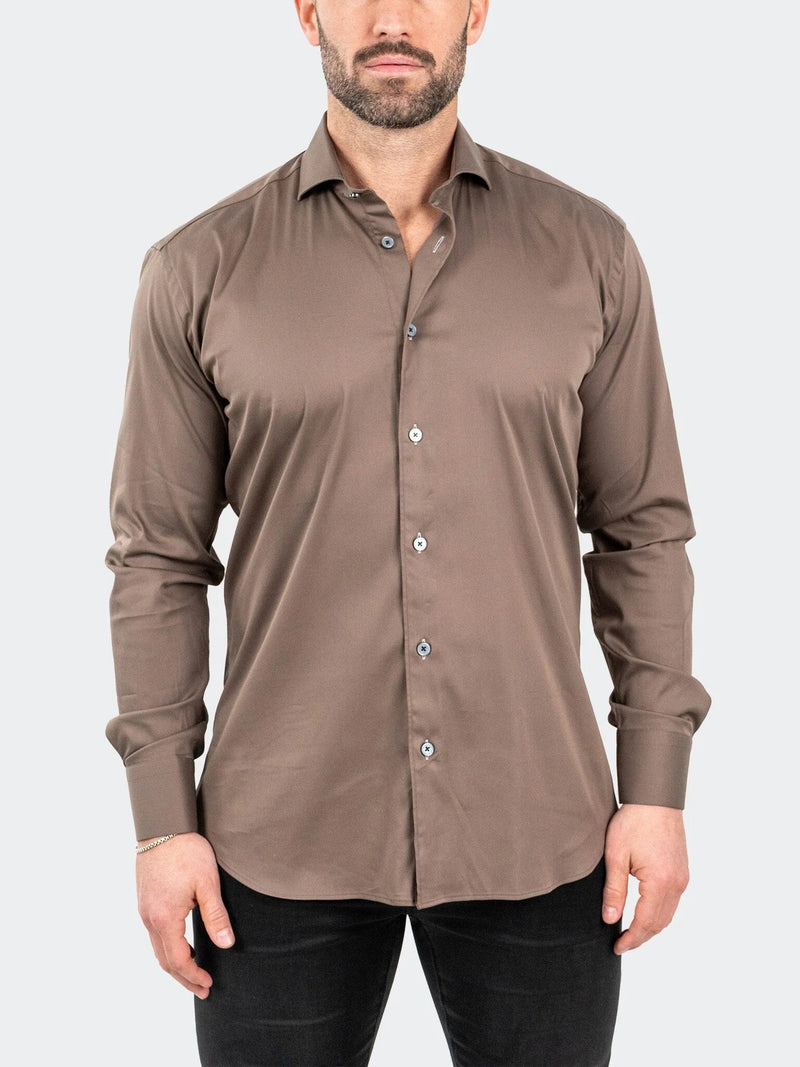 Soft Performance Stretch Long Sleeve Shirt -  Brown