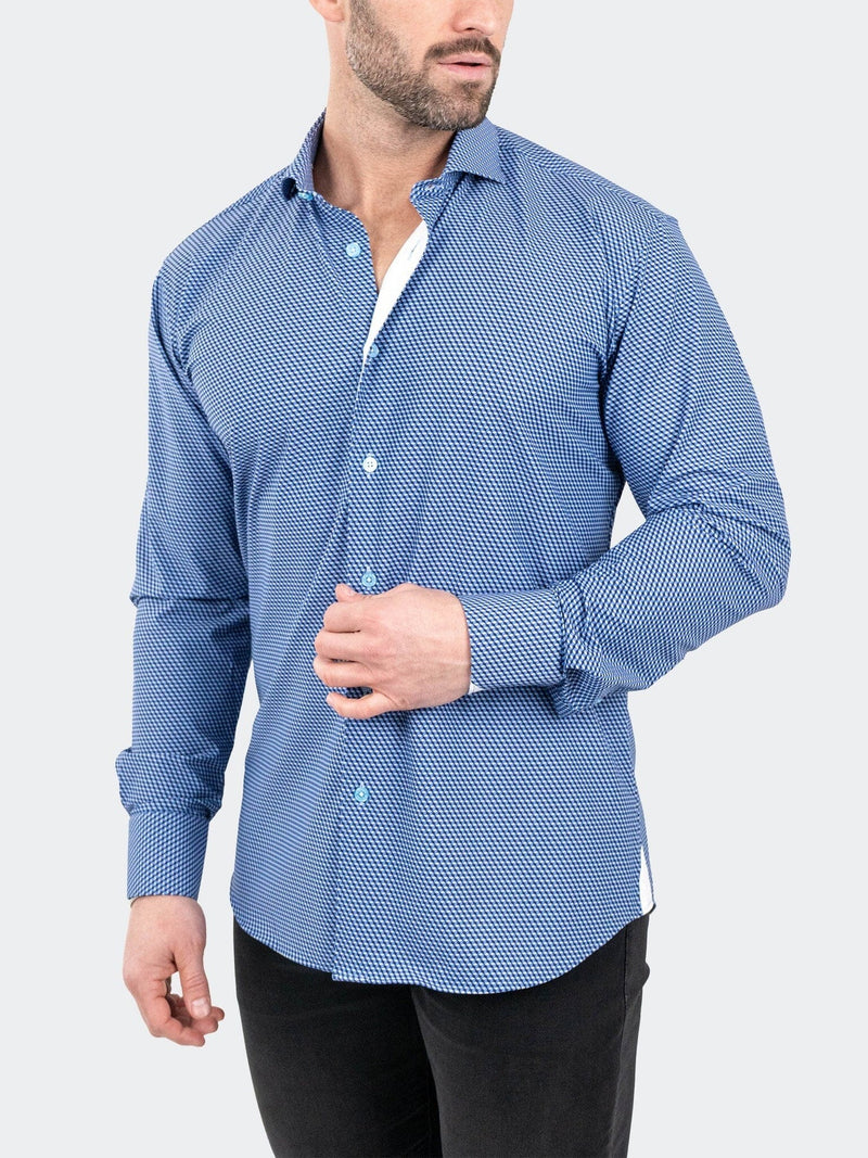 3D Cube Print Performance Long Sleeve Shirt - Blue