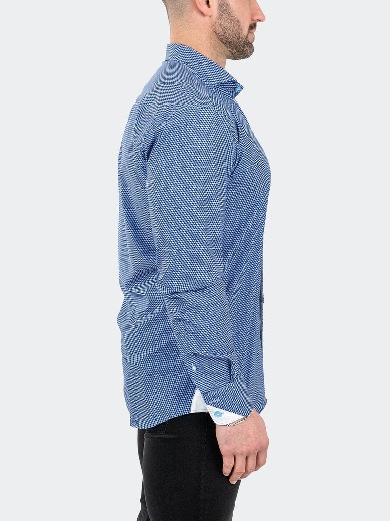 3D Cube Print Performance Long Sleeve Shirt - Blue