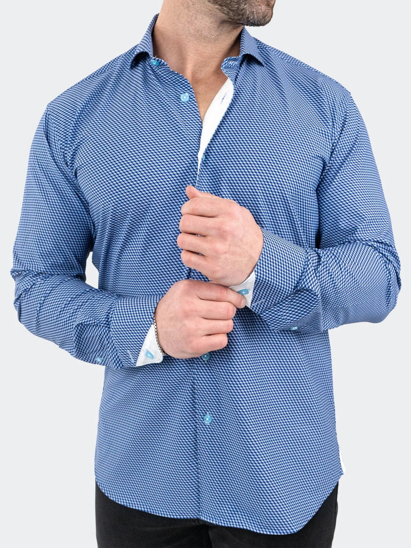 3D Cube Print Performance Long Sleeve Shirt - Blue