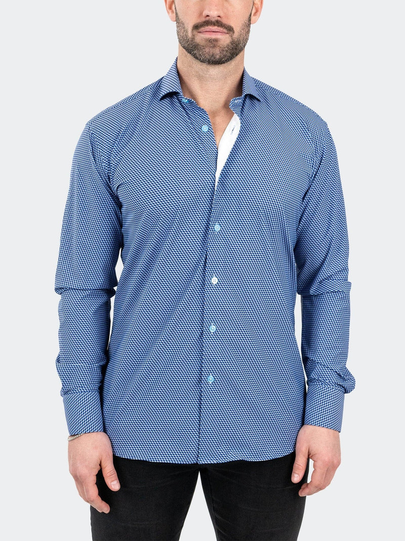 3D Cube Print Performance Long Sleeve Shirt - Blue