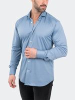 Micro Printed Performance Stretch Long Sleeve Shirt - Blue