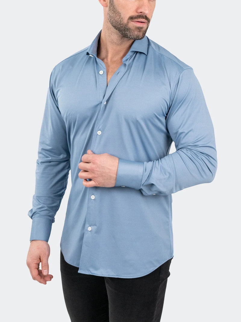 Micro Printed Performance Stretch Long Sleeve Shirt - Blue