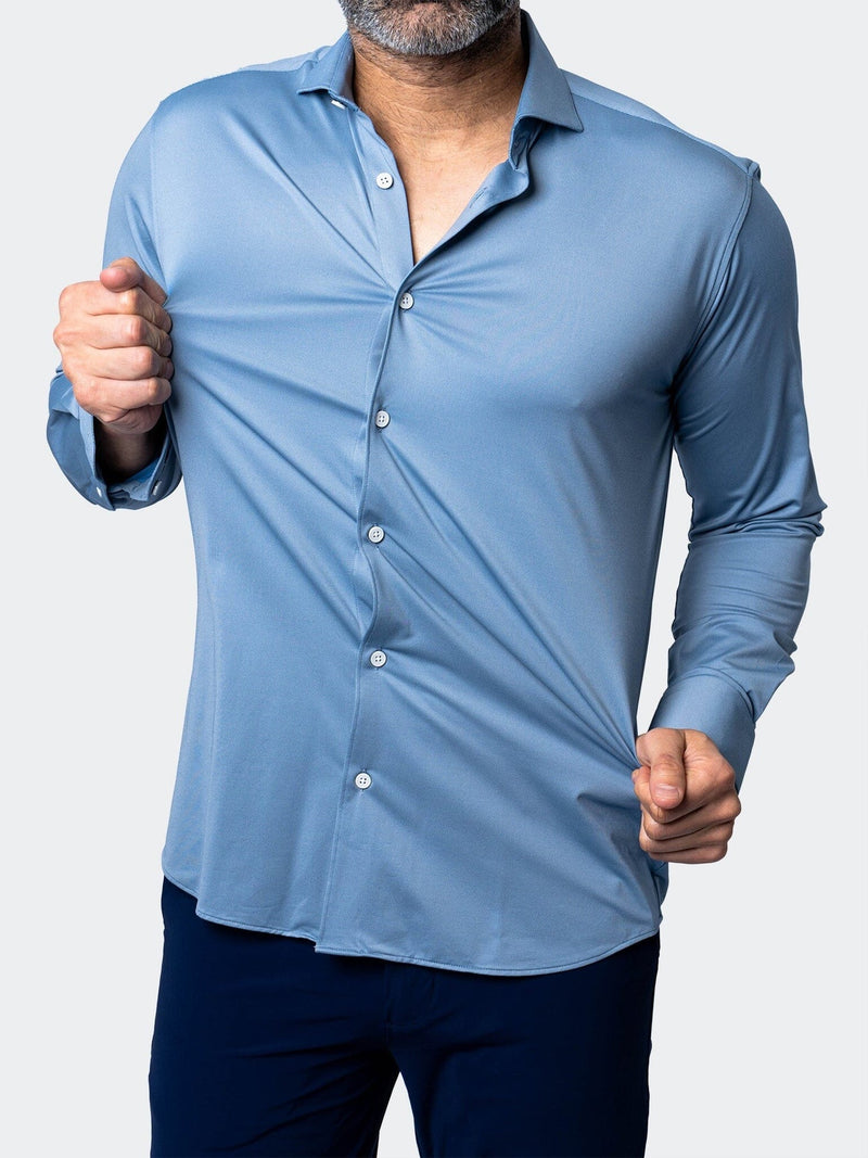 Micro Printed Performance Stretch Long Sleeve Shirt - Blue