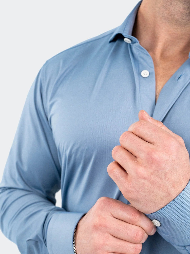 Micro Printed Performance Stretch Long Sleeve Shirt - Blue