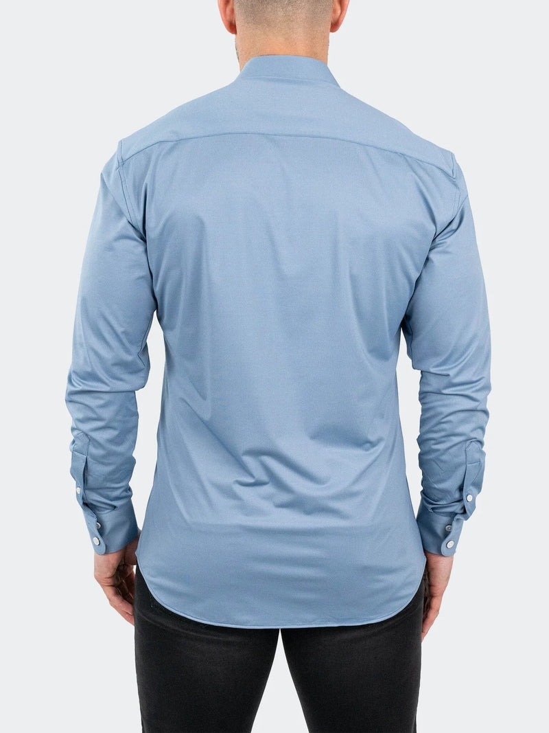 Micro Printed Performance Stretch Long Sleeve Shirt - Blue