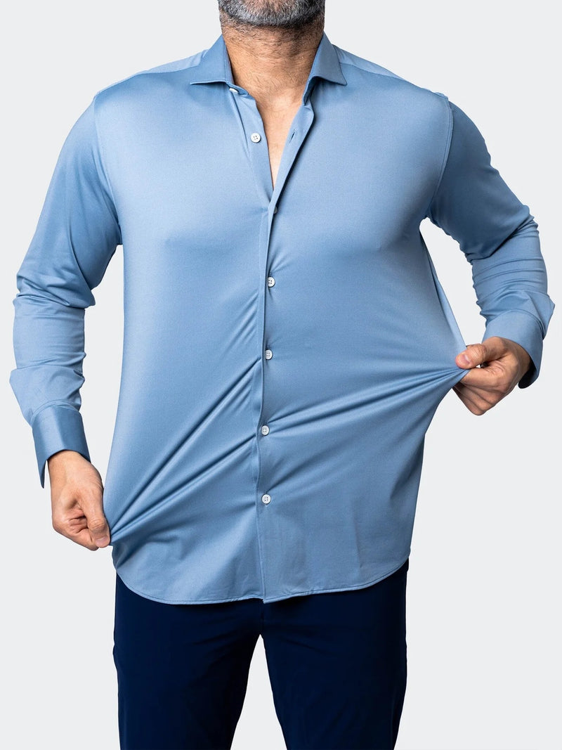 Micro Printed Performance Stretch Long Sleeve Shirt - Blue