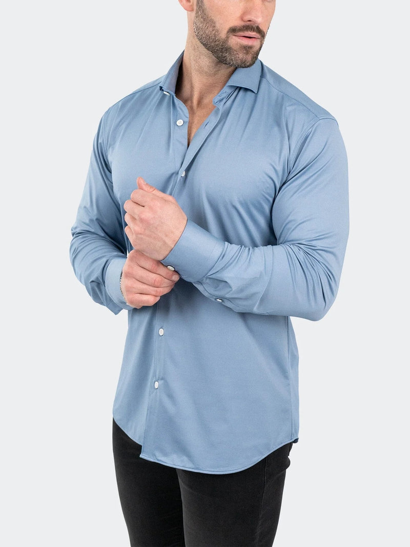 Micro Printed Performance Stretch Long Sleeve Shirt - Blue