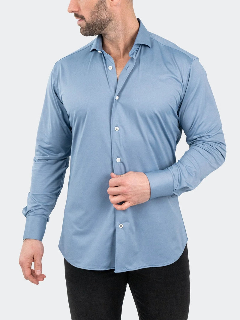 Micro Printed Performance Stretch Long Sleeve Shirt - Blue