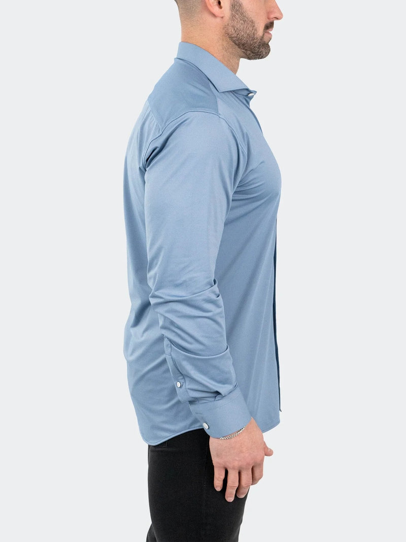 Micro Printed Performance Stretch Long Sleeve Shirt - Blue