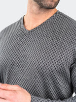 Printed V-Neck Knit Long Sleeve - Grey