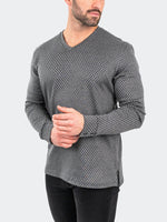 Printed V-Neck Knit Long Sleeve - Grey
