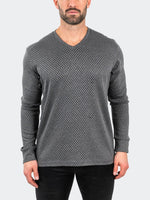 Printed V-Neck Knit Long Sleeve - Grey