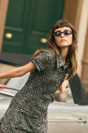 Herringbone Tweed Mini Dress - Black