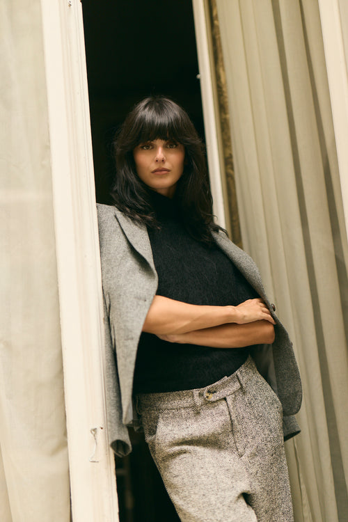 Alpaca Wool Short Sleeve Turtleneck - Black