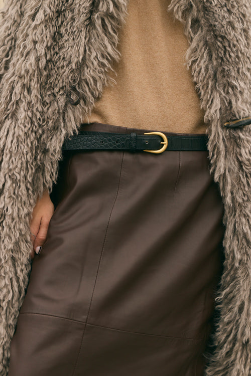 Sheep Leather Midi Skirt - Chocolate Brown