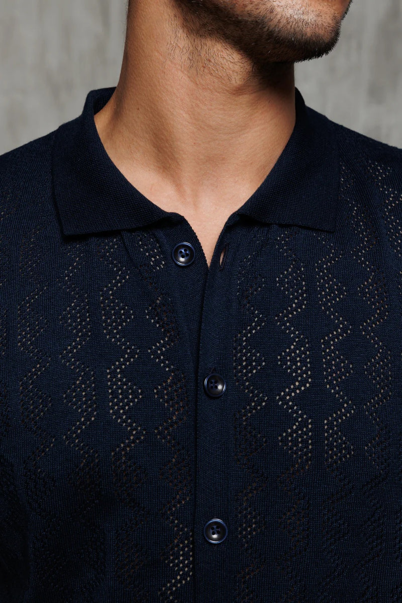 Button Down Knit Short Sleeve - Navy