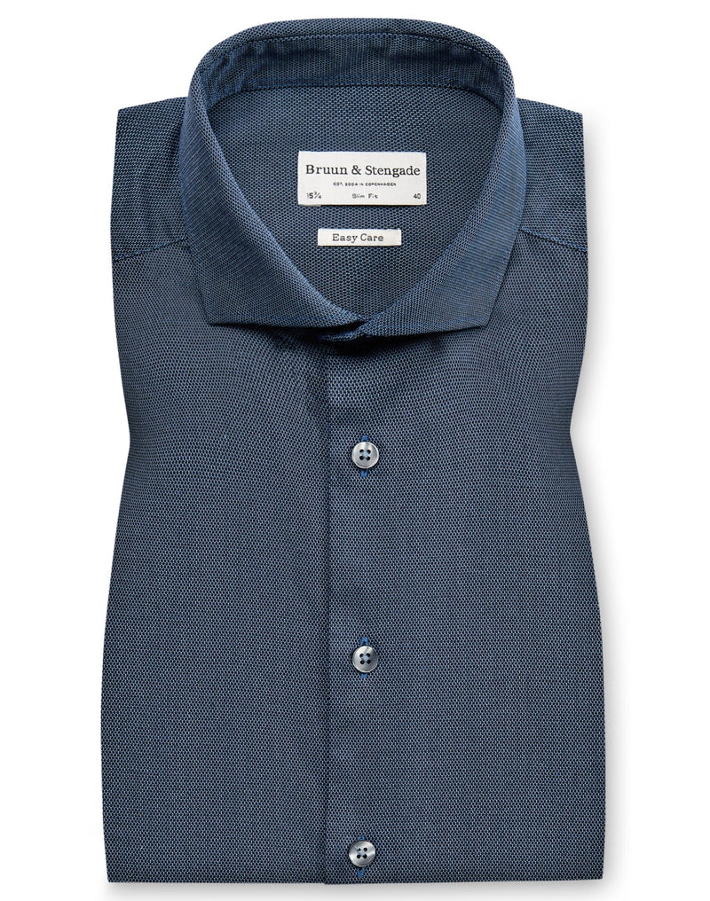 Slim Fit | Textured Long Sleeve Shirt - Dark Blue