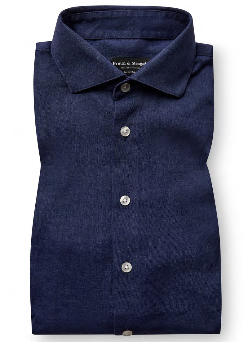Slim Fit | Linen Long Sleeve Shirt - Navy