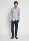 Slim Fit Striped Linen Long Sleeve Shirt - Blue/White