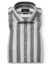 Modern Fit | Striped Linen Long Sleeve Shirt - Green/White