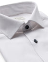 Slim Fit | Solid Textured Long Sleeve Shirt with Navy Buttons - White