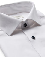 Slim Fit | Solid Textured Long Sleeve Shirt with Navy Buttons - White