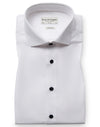 Slim Fit | Solid Textured Long Sleeve Shirt with Navy Buttons - White