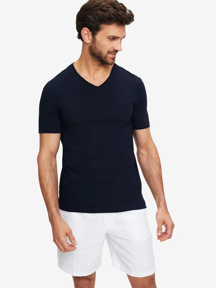 Pima Cotton V-Neck T-Shirt - Navy