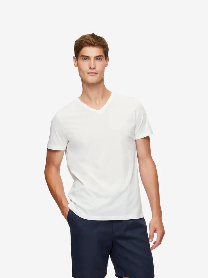 Pima Cotton V-Neck T-Shirt - Off-White