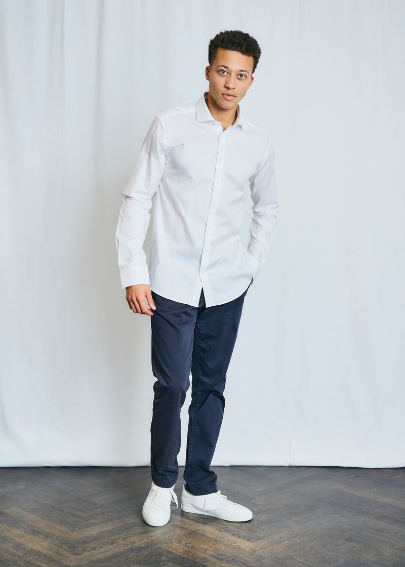 Slim Fit | Solid Textured Long Sleeve Shirt - White