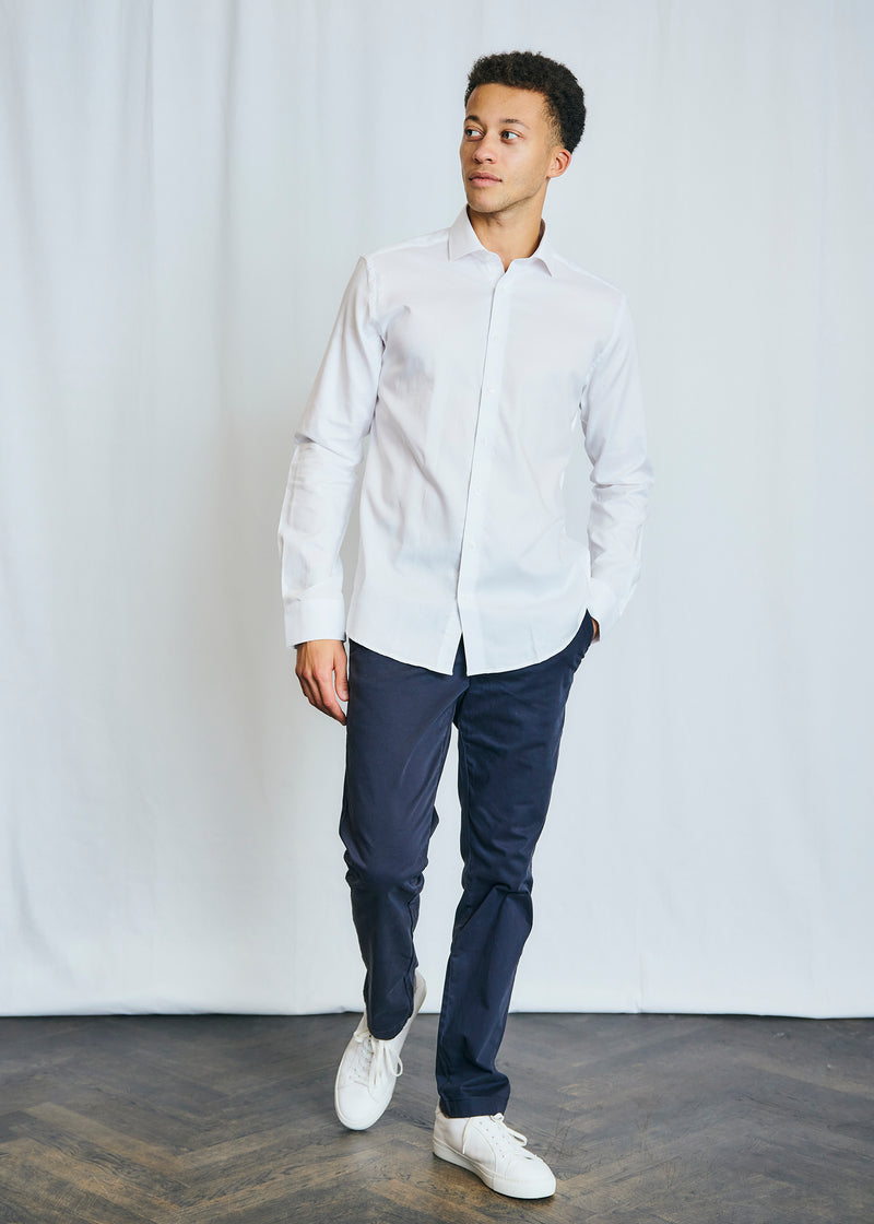 Slim Fit | Solid Textured Long Sleeve Shirt - White Slim Fit | Solid Textured Long Sleeve Shirt - White