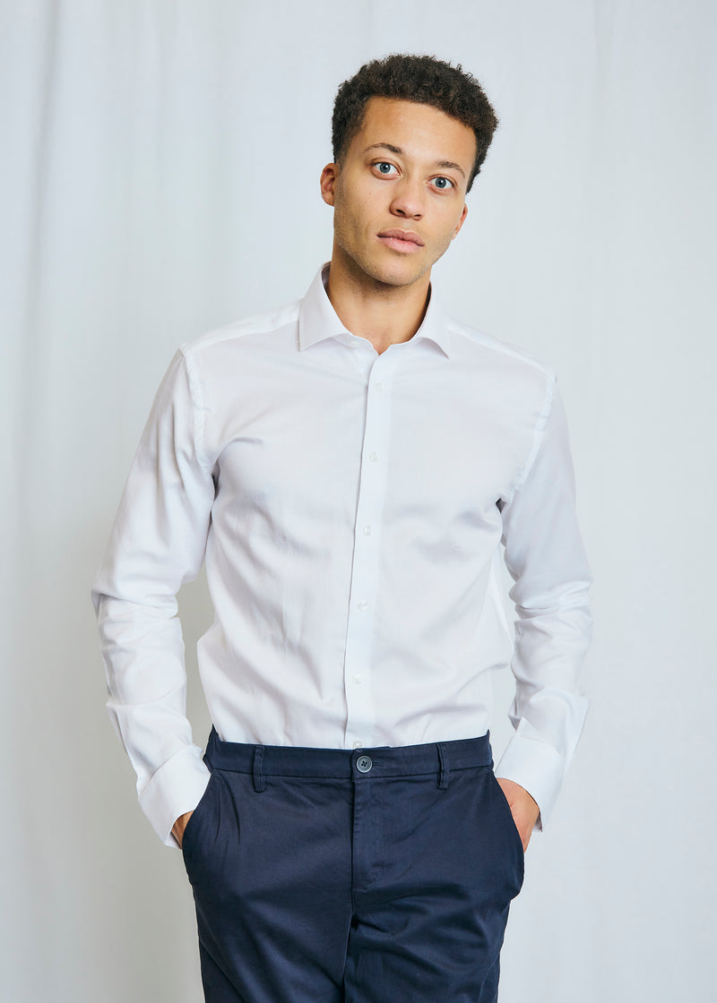 Slim Fit | Solid Textured Long Sleeve Shirt - White