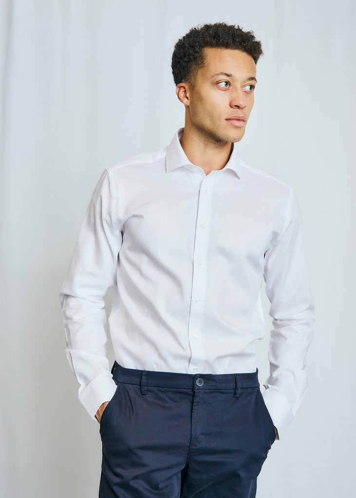 Slim Fit | Solid Textured Long Sleeve Shirt - White