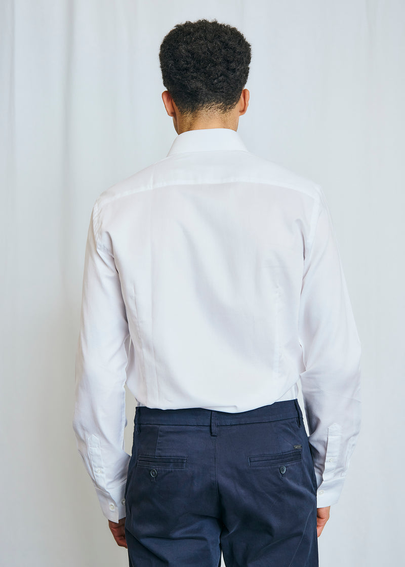 Slim Fit | Solid Textured Long Sleeve Shirt - White