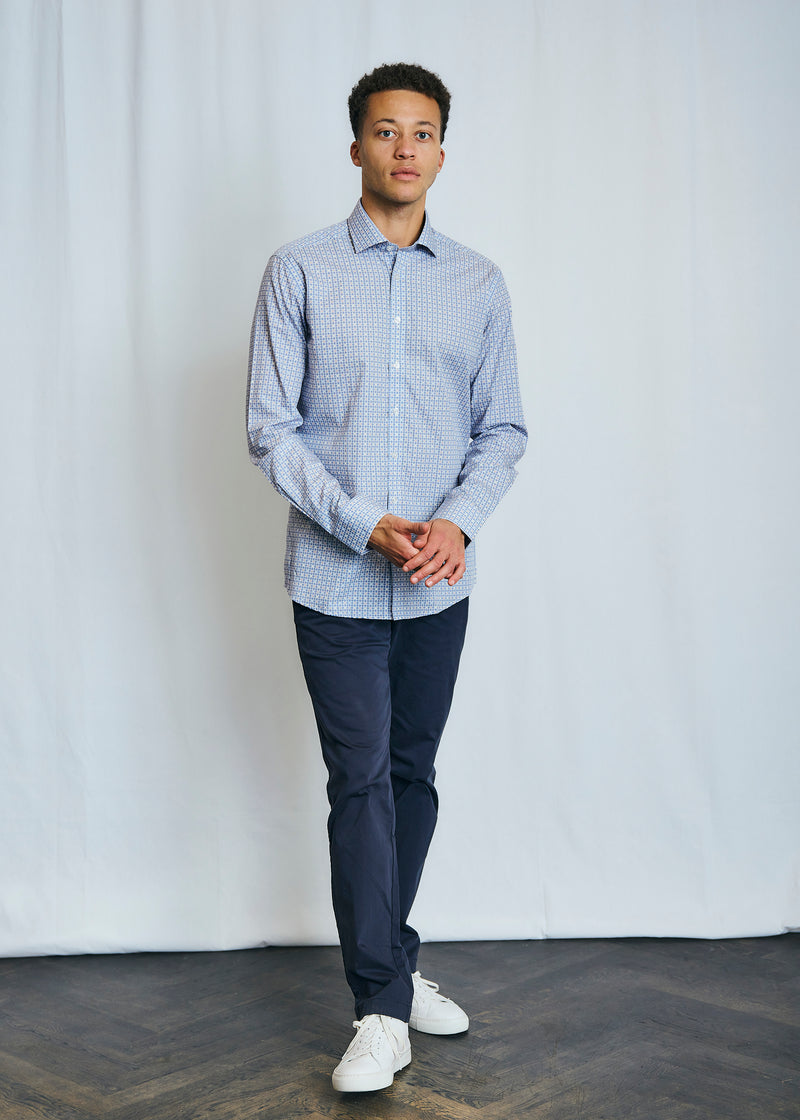 Modern Fit | Multi Dot Print Long Sleeve Shirt - Blue