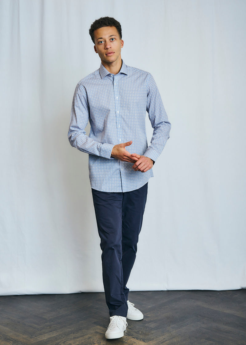 Modern Fit | Multi Dot Print Long Sleeve Shirt - Blue