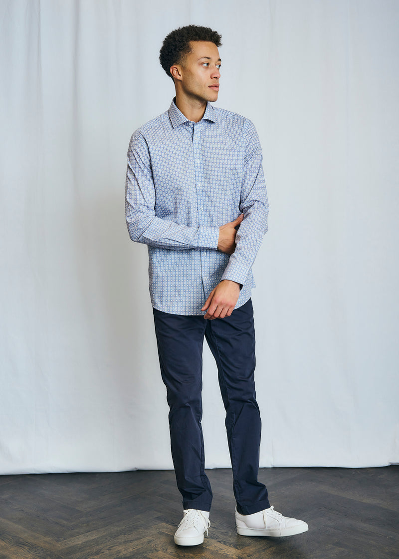 Modern Fit | Multi Dot Print Long Sleeve Shirt - Blue
