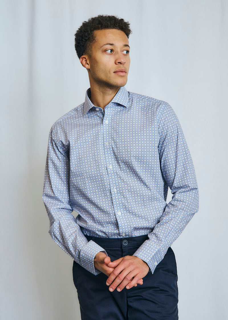 Modern Fit | Multi Dot Print Long Sleeve Shirt - Blue