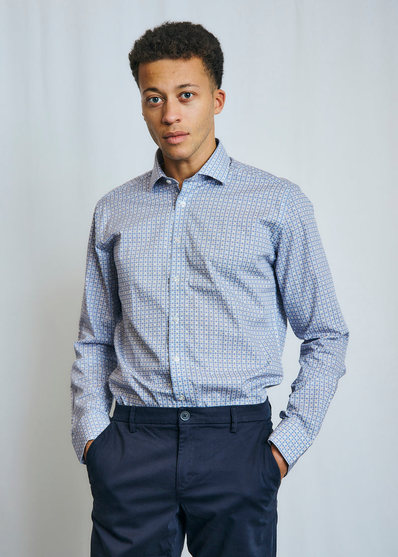 Modern Fit | Multi Dot Print Long Sleeve Shirt - Blue